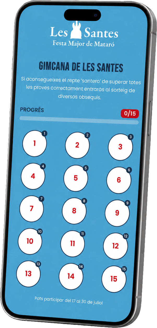 Mockup del mòbil amb la gimcana oberta